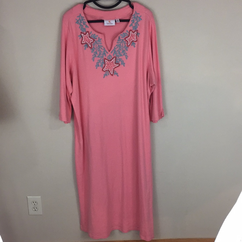 Quacker Factory Peach Beaded Lounge Wear Maxi Dress Size 1X